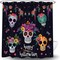 Day of The Dead Shower Curtain Mexican Spooky Halloween Hispanic Style Abstract Gothic Skeleton Floral Funny Flower Skull Sugar Fabric Bath Curtain with Hook, Black